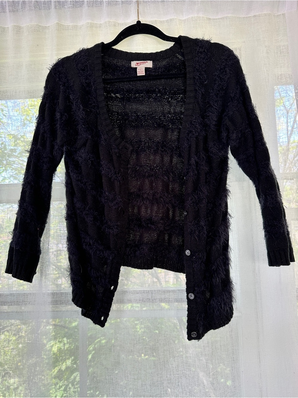 Arizona Jean Company Black Fuzzy Button Cardigan